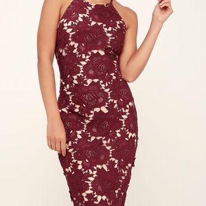 Lulus Temps De L'Amour Burgundy Lace Dress XS